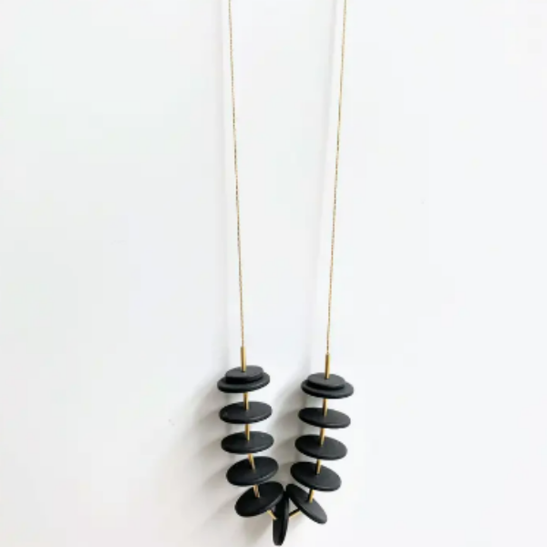 Resin Disc Necklace in Charcoal