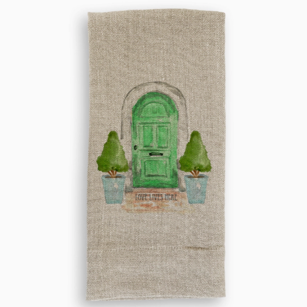 Green Door & Topiaries Tea Towel