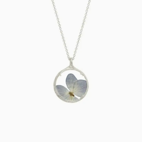 Small Botanical Necklace-Blue Hydrangea