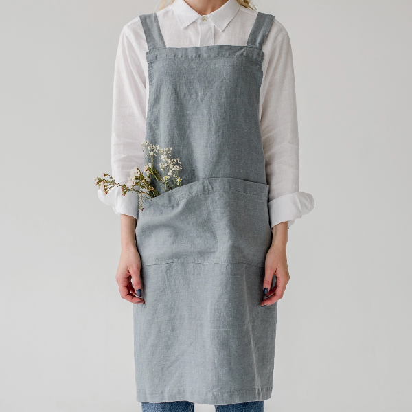 Blue Fog Linen Crossback Apron