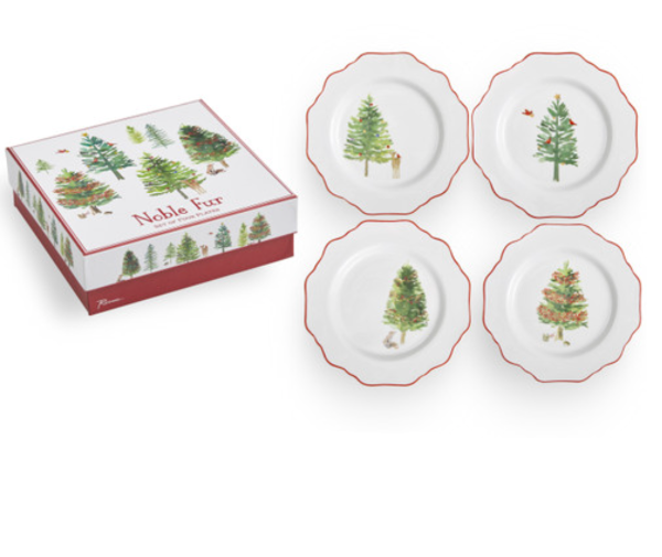 Noble Fur Plates Scalloped Trees Set/4