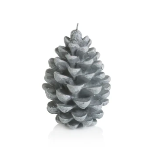 Pine Cone Candle - Silver and White