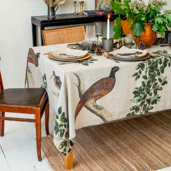 Forest Birds Linen Tablecloth