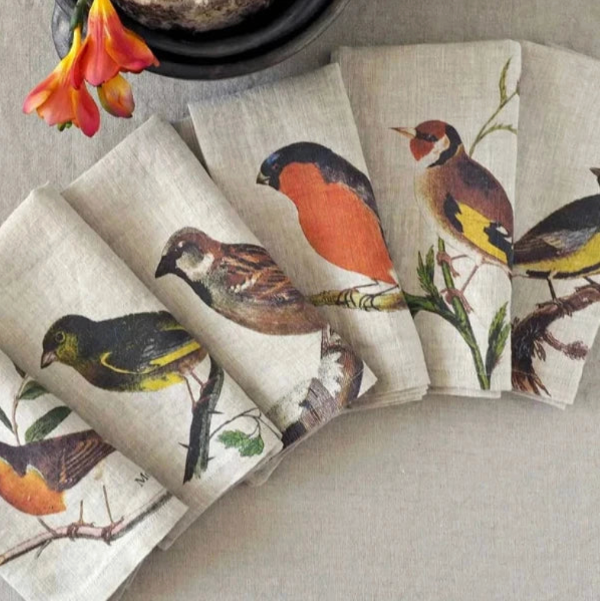 Garden Birds Lg. Linen Napkins Set/6