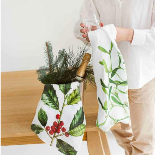 Holly & Mistletoe Set/2 Dishtowel