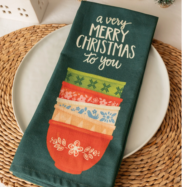 Merry Christmas Mixing Bowls Kitchen Towel