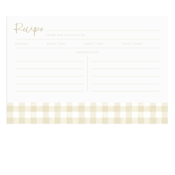 Beige Gingham Recipe Cards