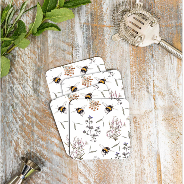 Bee & Honeysuckle Coaster set/4