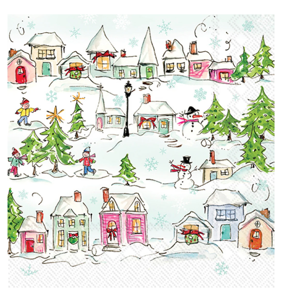 Pink Holiday Village Cocktail Napkins