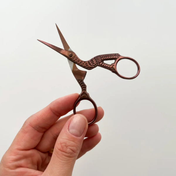 Stork Embroidery Scissors in Copper