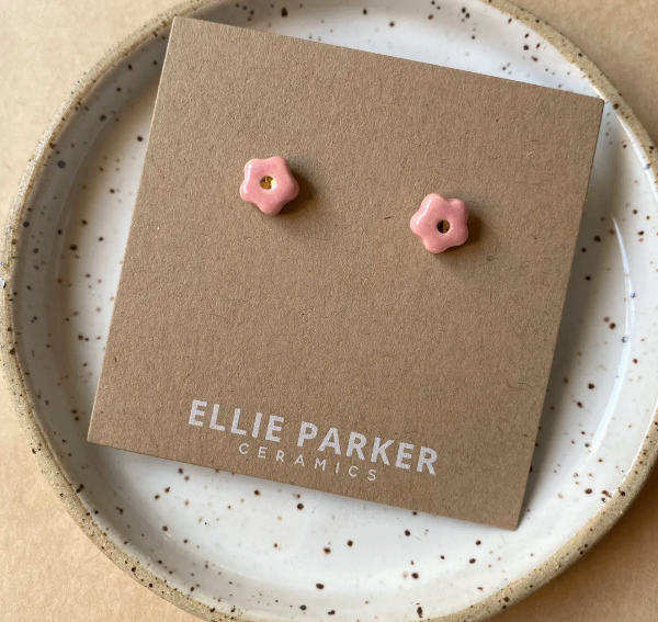 Pink Ceramic Flower Stud Earring