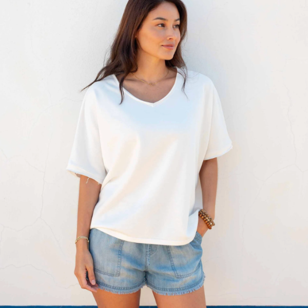 Frenchie V-Neck Tee- White