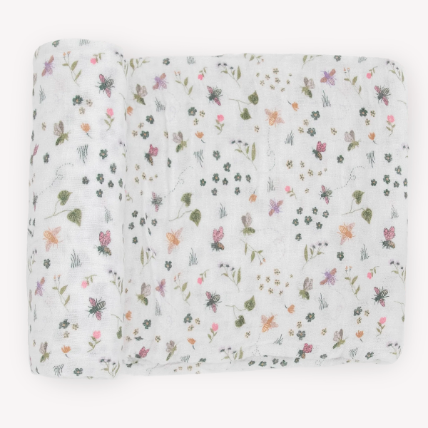 Cotton Muslin Swaddle- Garden Bees