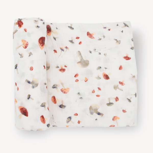 Cotton Muslin Swaddle- Mushrooms