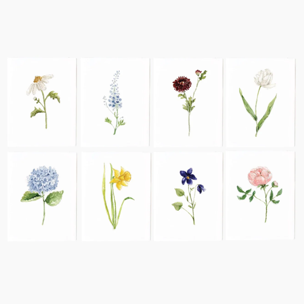 Assorted Garden Flowers Notecards Set/8