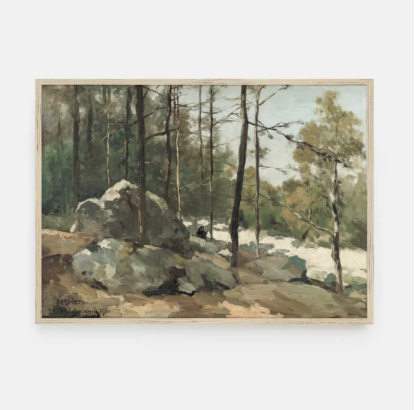 Antique Oil Painting, Earthy Tones Landscape Art Print