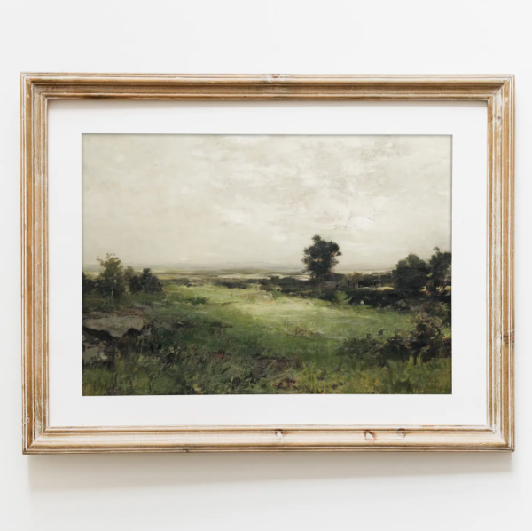 Antique Earthy Oil Painting, Green Landscape Art Print