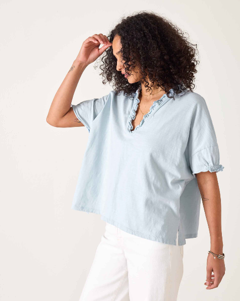 Amelia Ruffle Tee in Crystal Blue