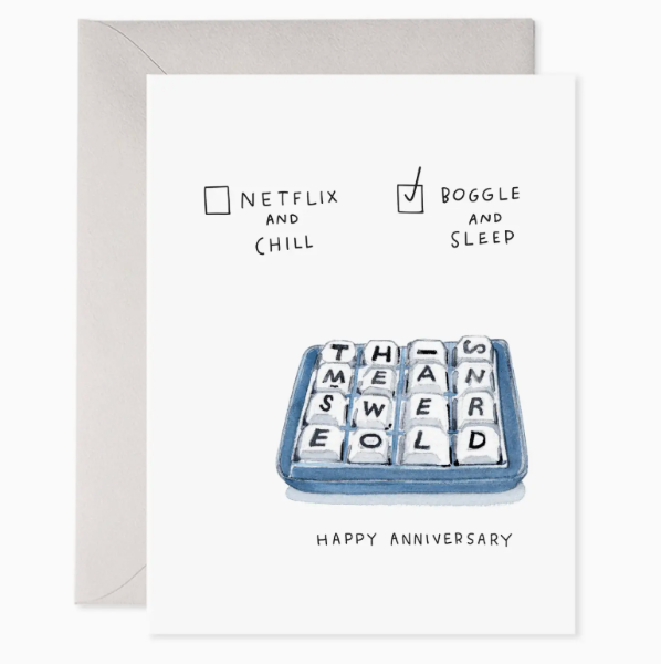 Boggle and Sleep Anniversary Card