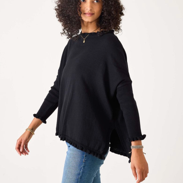 Catalina Cotton Ruffle Sweater : Black