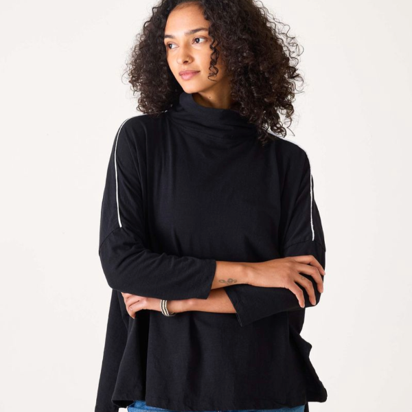 Catalina Turtleneck Tee: Black w/ Contrast Trim