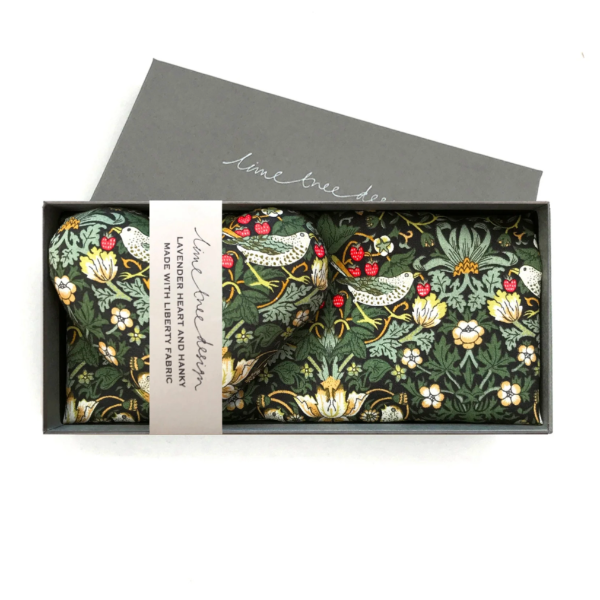 1 Lavender Heart & 1 Liberty Hanky: Strawberry Thief Dark Green