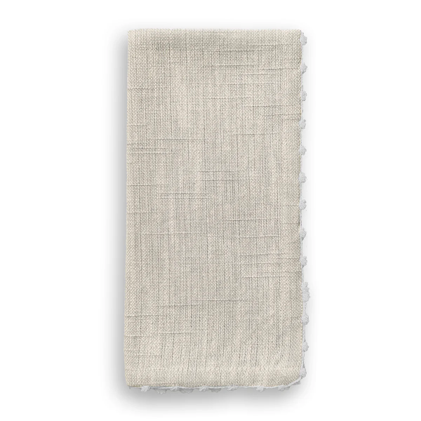Knotted Edge Natural Cotton Napkin with White Trim | Set of 4