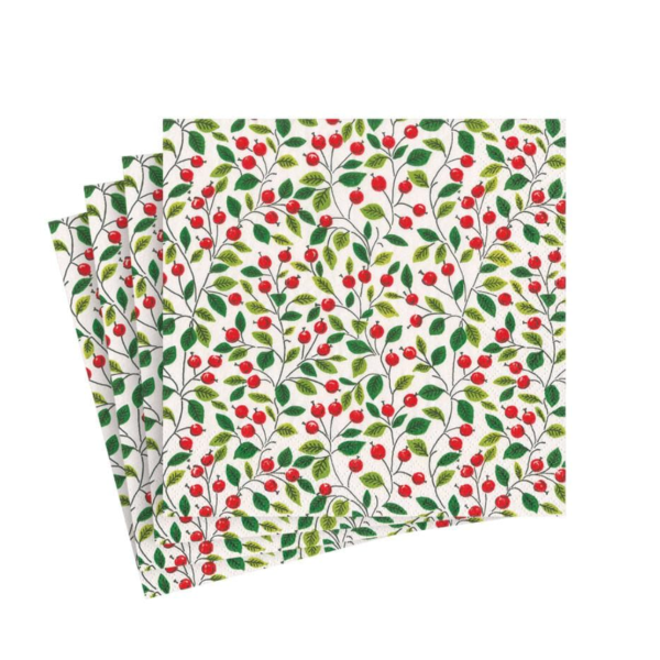 Berries and Leaves White Cocktail Napkins