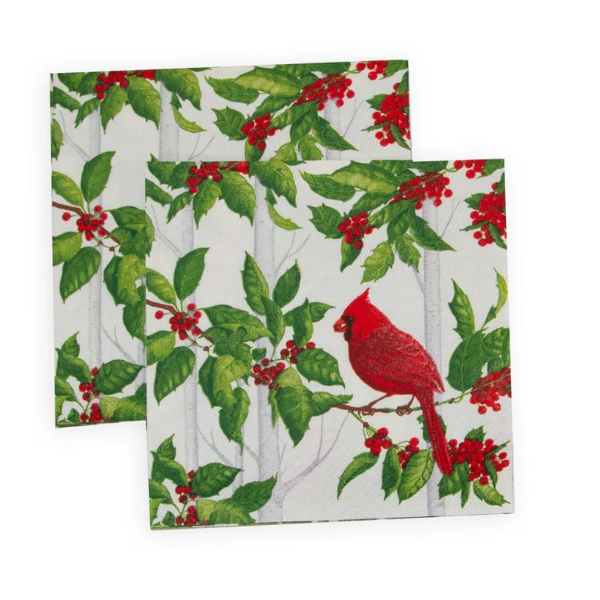 Holly and Songbirds White/Silver Cocktail Napkins