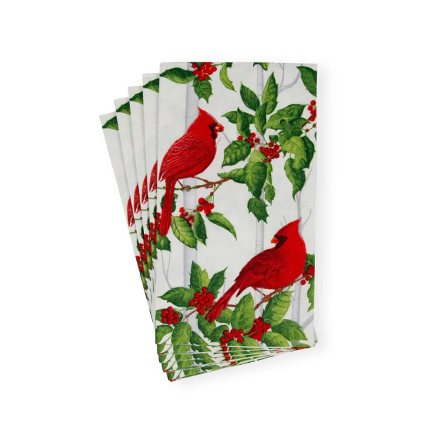Holly and Songbirds White/Silver Guest Towels