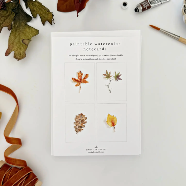 Fall Leaves Paintable Watercolor Notecards