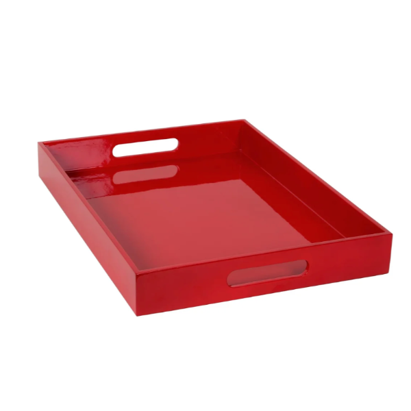 Red tray with handles on a white background