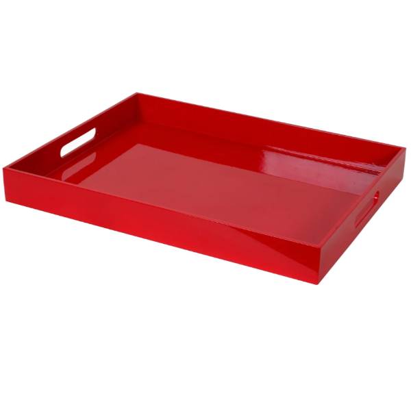 Red rectangular tray on a white background