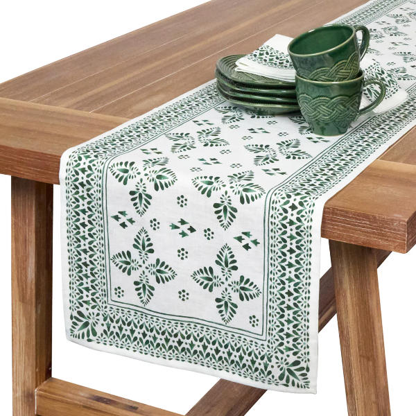 Iberian  Border 18" x 90" Table Runner - Evergreen