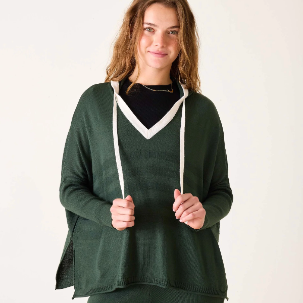 Catalina V-Neck Hoodie- Emerald Green