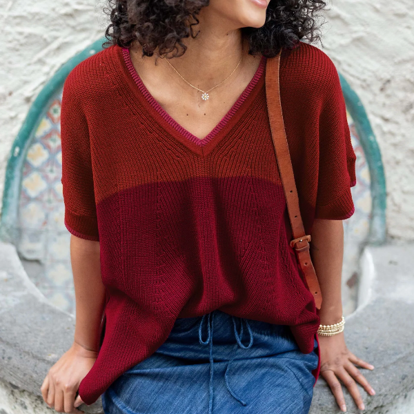 Camden Short-Sleeve V-Neck Sweater