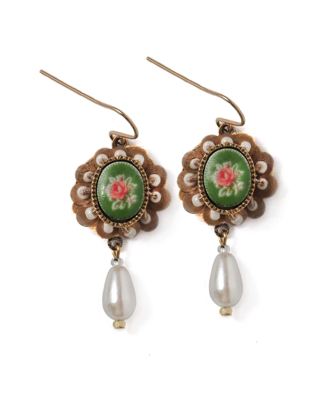 Vintage Rose Cabochon Earrings