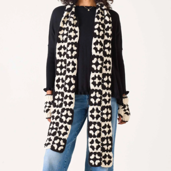 La Paz Crochet Scarf in Cream & Black