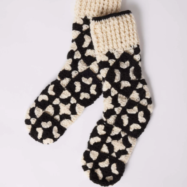 La Paz Crochet Slipper Socks in Cream & Black