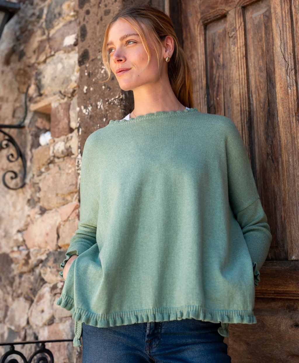 Catalina Petite Cotton Ruffle Sweater : Pistachio