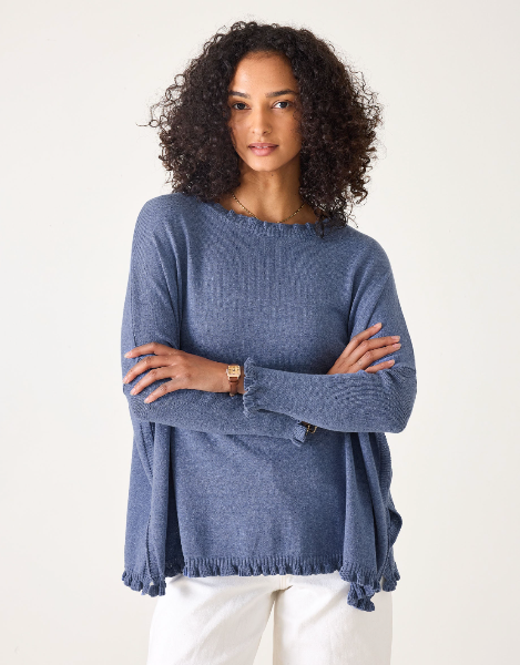 Catalina Petite Cotton Ruffle Sweater : Heathered Denim