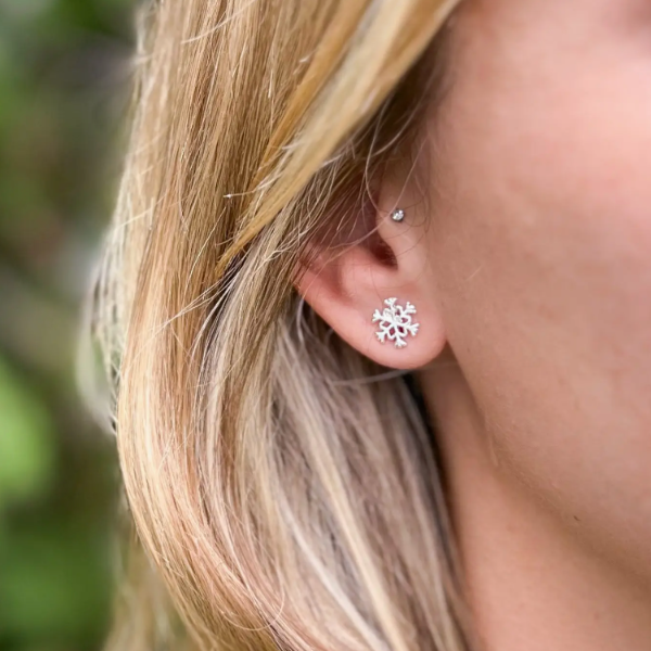 Silver Snowflake Stud Earrings