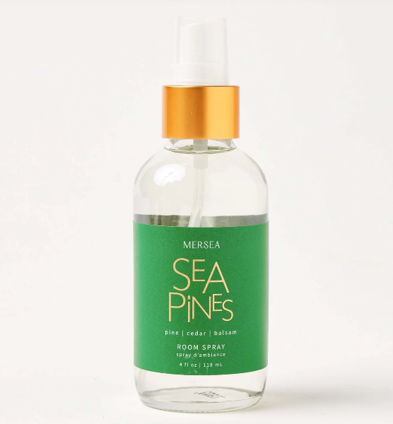 Mersea Sea Pines room spray bottle on a white background