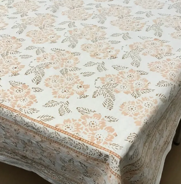 Floral patterned tablecloth on a table