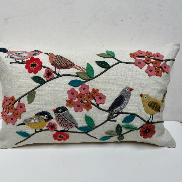 Bird Flock Applique Pillow