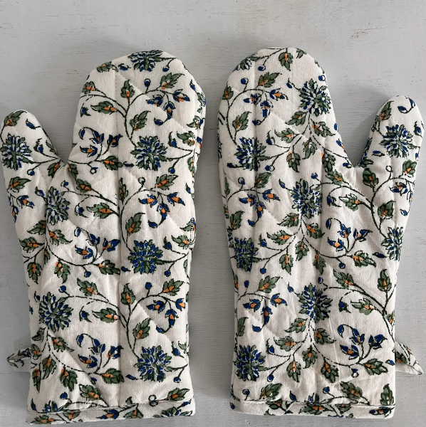 Oven Mitts Pair - Country Garden Green
