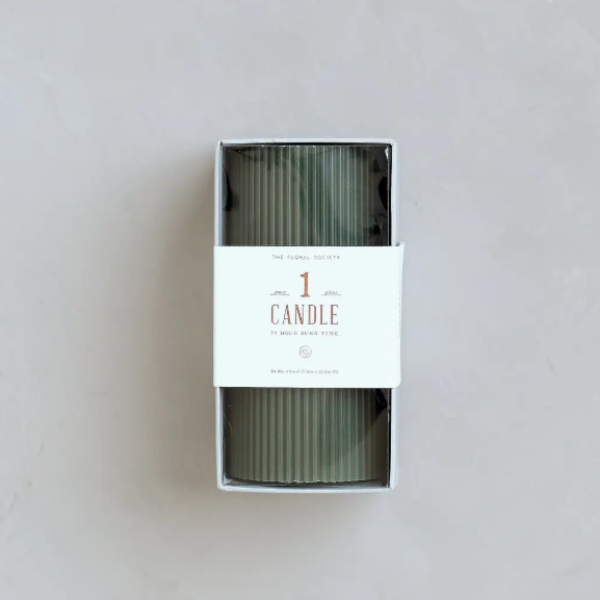 Fancy Ribbed Pillar Candle-Moss
