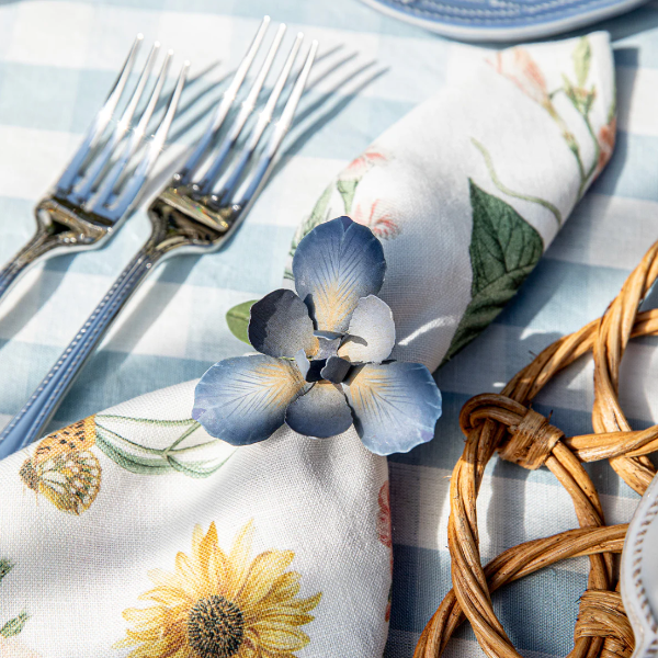 Meadow Walk Chambray Iris Napkin Ring Set/4