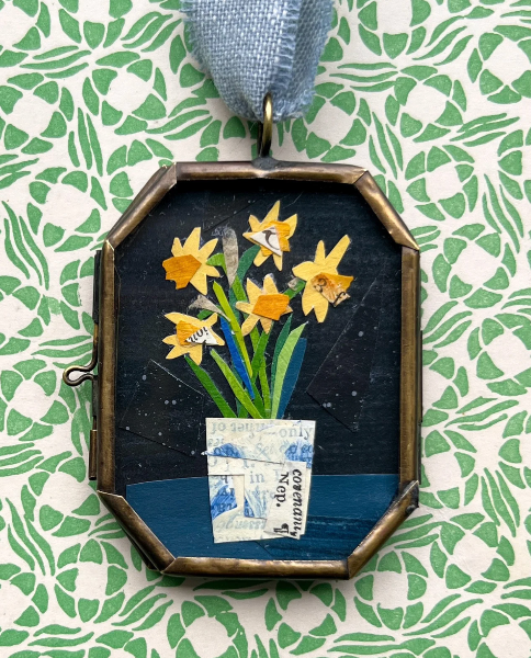 Daffs in Blue Art Locket Ornament
