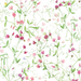 Floral pattern with pink flowers and green leaves on a white background